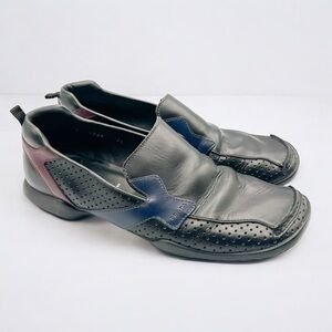 Prada Men’s Colorblock Leather Slip-On Loafers –Black, Navy & Burgundy, Size 7.5